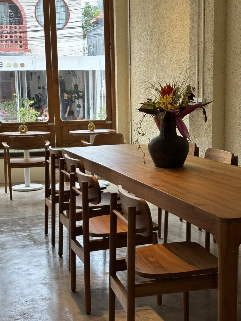 Handcrafted teak wood café chair with Scandinavian lines